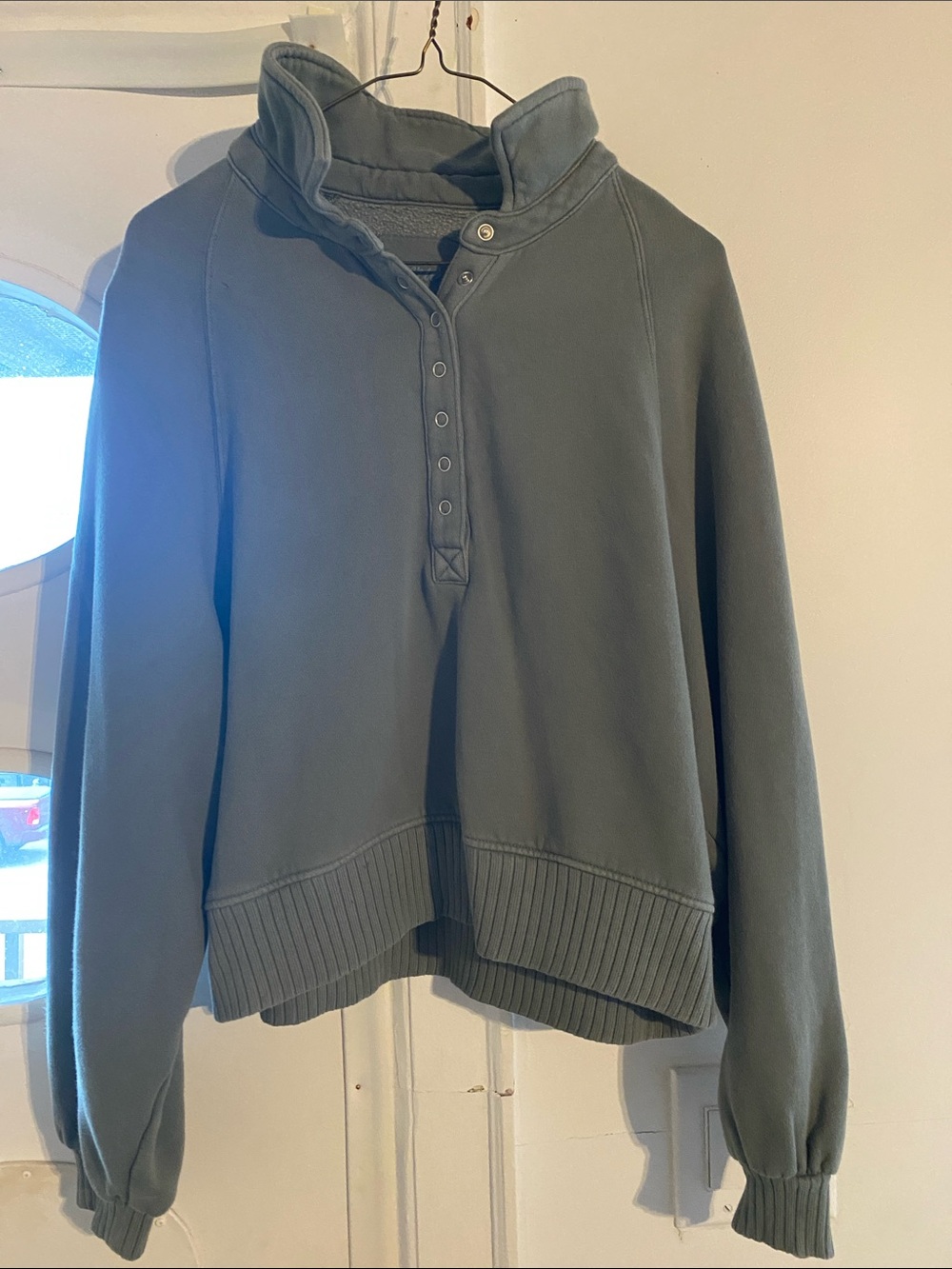 Women’s aerie Olive Green Half-Button Funnel Neck Sweater